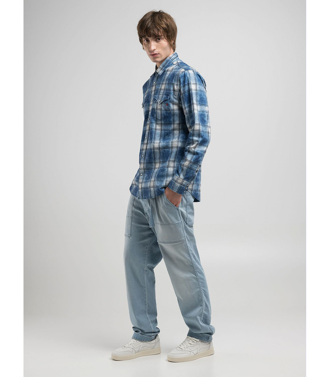 チェック柄インディゴデニムシャツ 詳細画像 ブルー 4